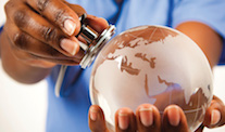 Health administrator holding glass globe